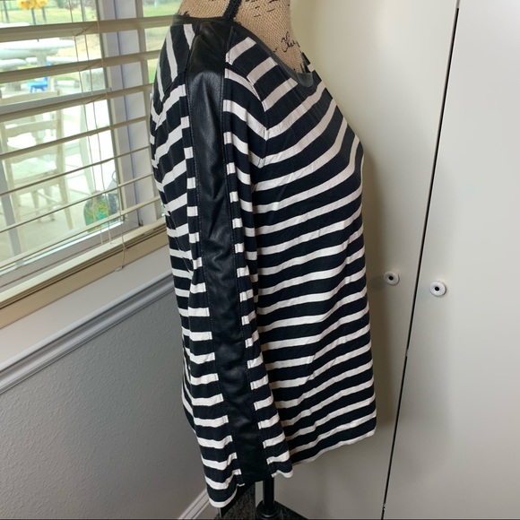 J. Crew Striped Faux Leather Sleeve Stripe Top - Picture 7 of 14